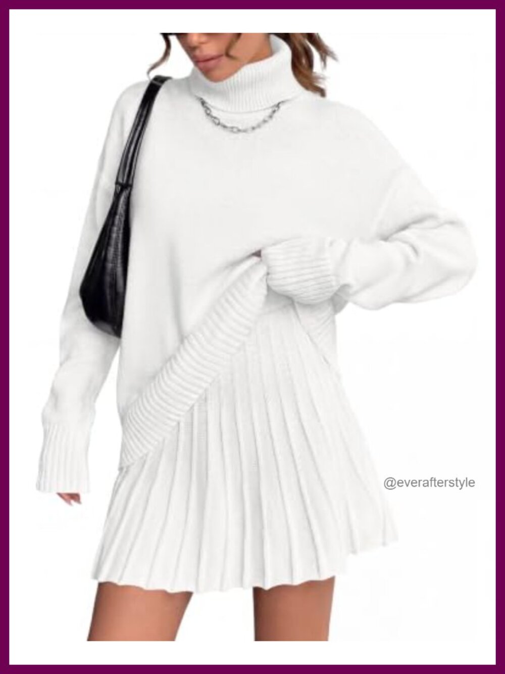 Women 2 Piece Sweater Skirt Set Turtleneck Mini Pleated Knit Outfit